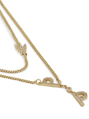 Patrizia Pepe Collana Doppia con Pendenti Logo in Metallo Oro e Cristallo Donna