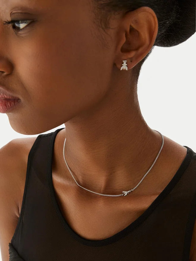 Patrizia Pepe Collana Pendente Singolo Logo in Metallo Argento e Cristallo Donna