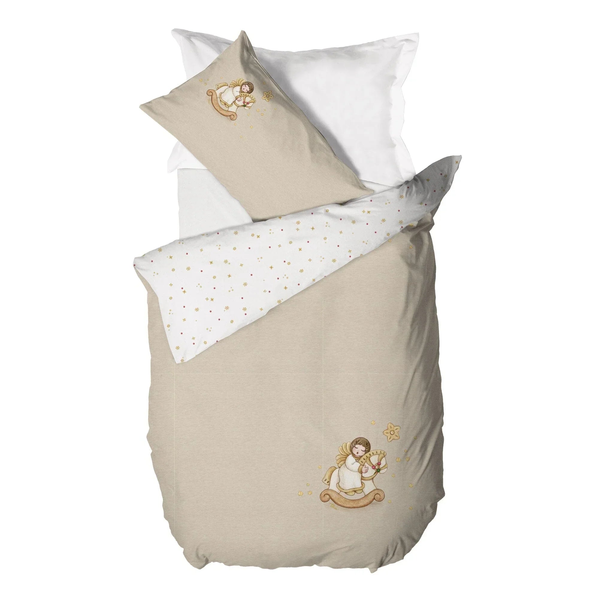 THUN Parure Copripiumino singolo con Stampa Digitale - Fantasia Natale Angel Vanilla