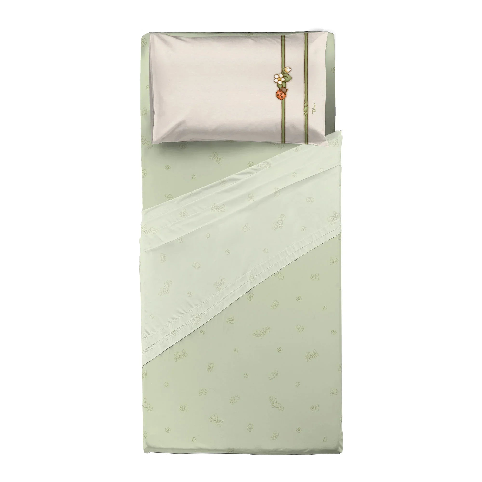 THUN Lenzuola Completo Letto Singolo in Cotone Country Bloom Green B201195