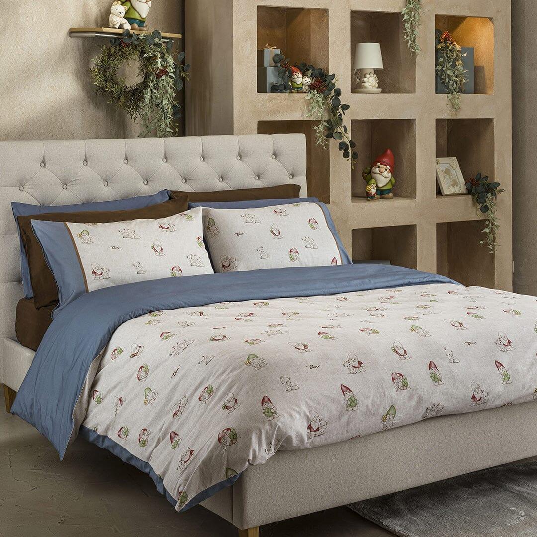 THUN completo letto matrimoniale lenzuola federe - Fantasia Gnomes Collection Blu
