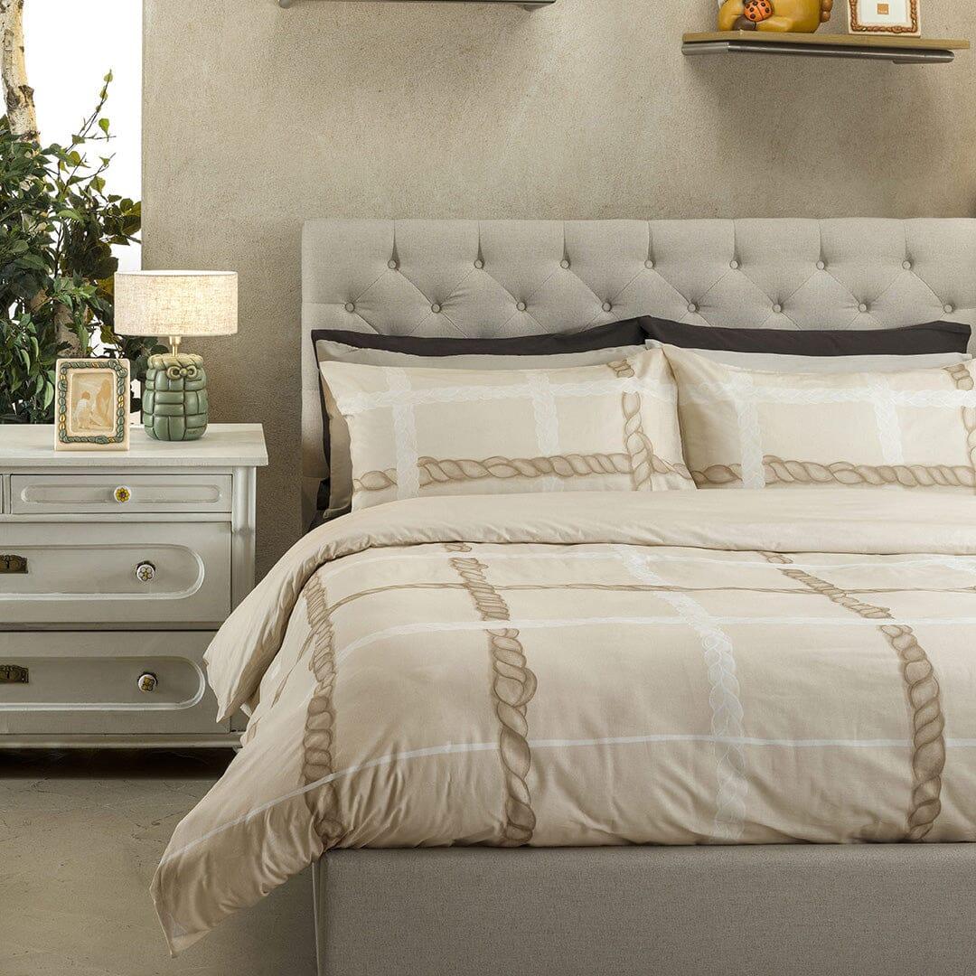 THUN Completo letto matrimoniale lenzuola federe - Fantasia Abbracciami Treccia Collection Beige