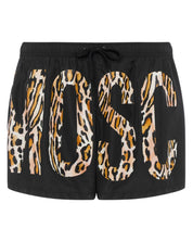 Moschino Swim Boxer Mare Logo Leopardato Nero