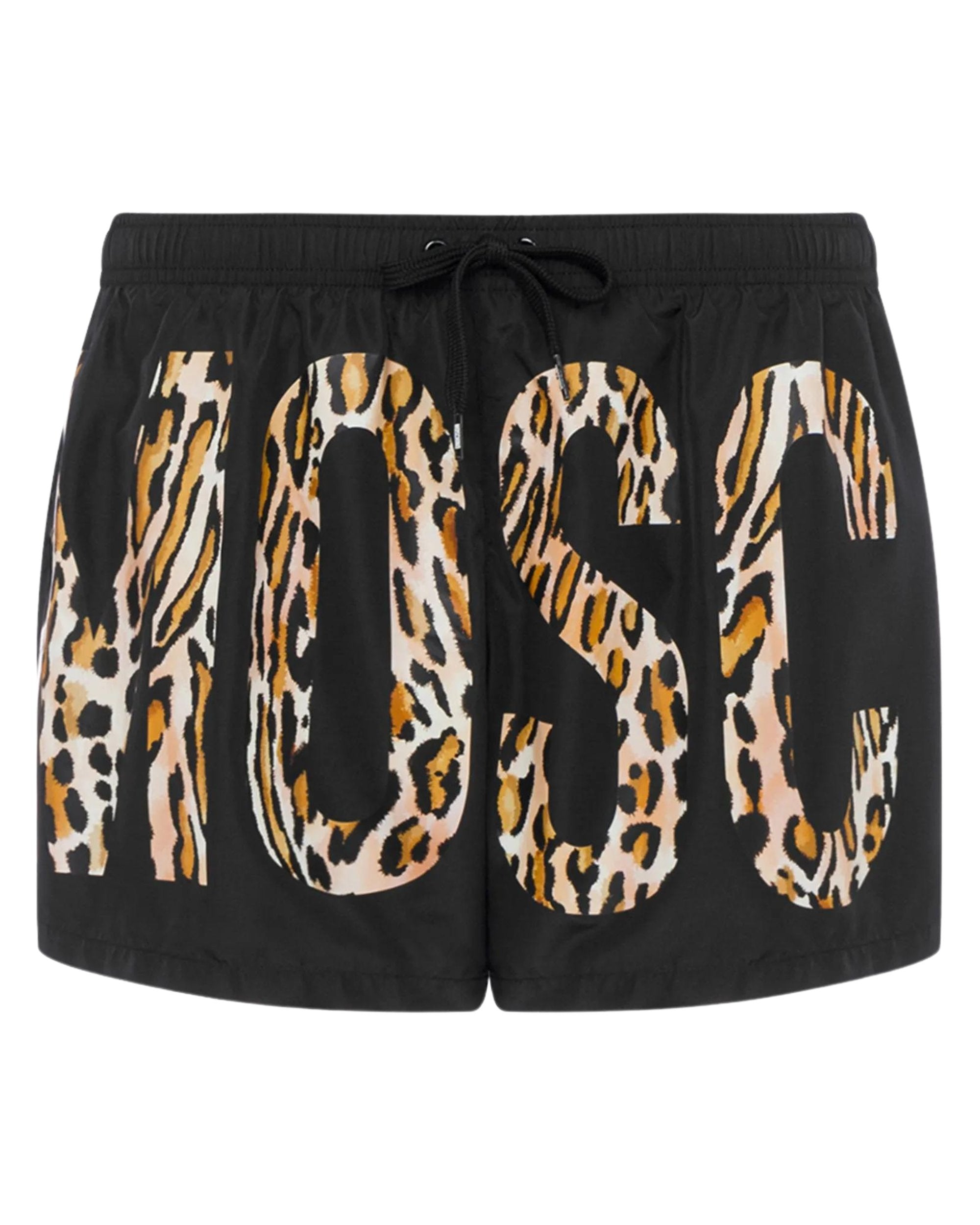 Moschino Swim Boxer Mare Logo Leopardato Nero