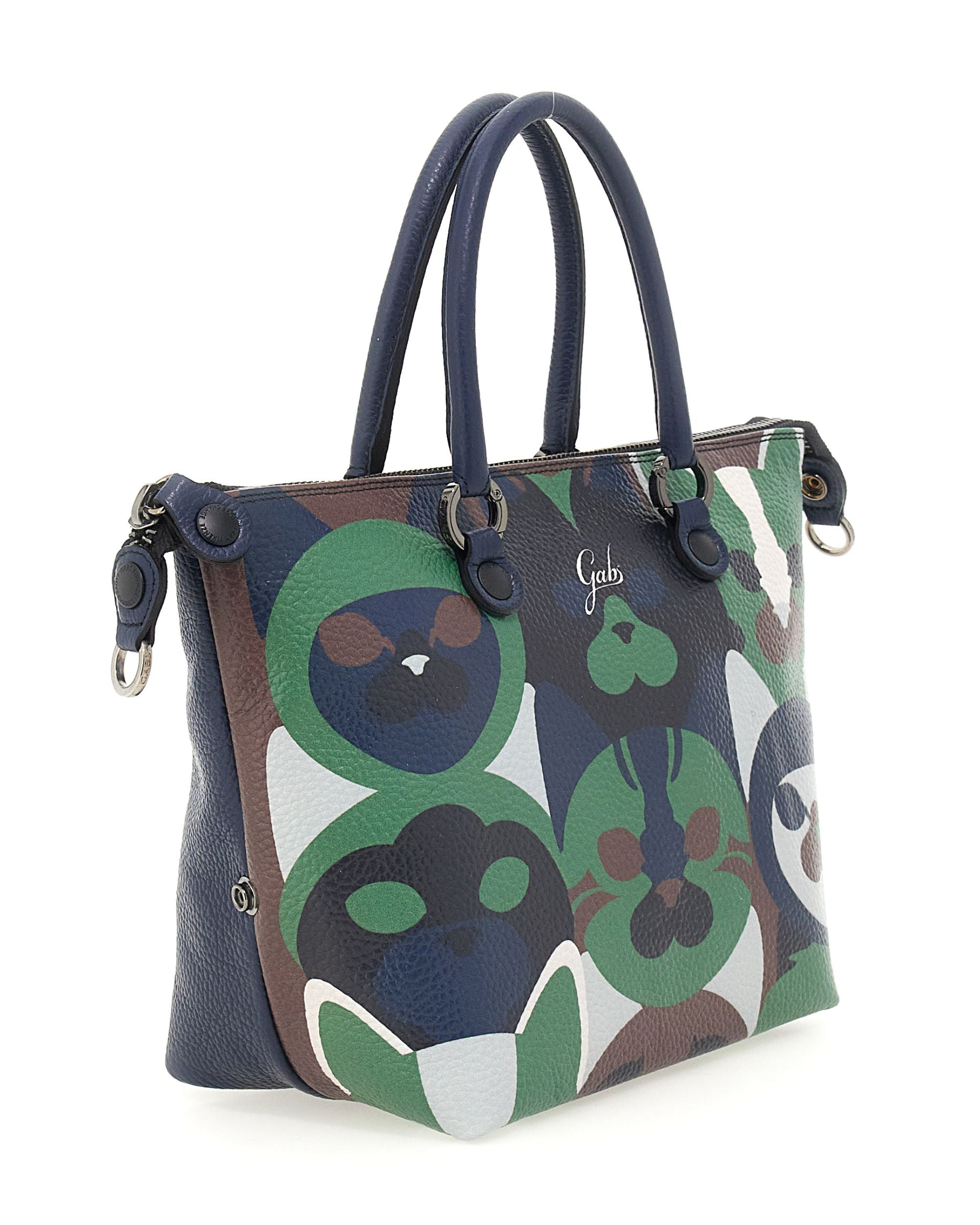 Gabs Zaino Trasformabile Hobo Shopper Tote Bauletto Stampa Arte Blu in Pelle