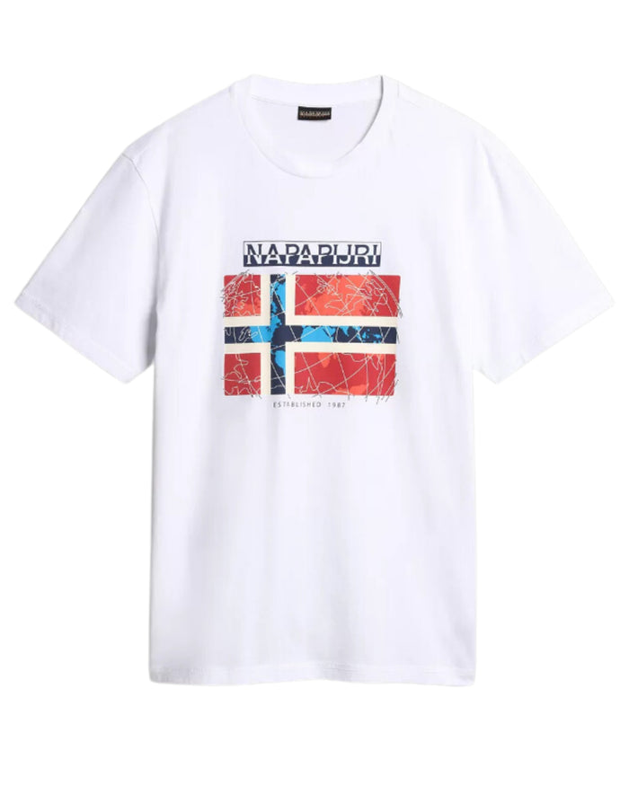 Napapijri T-shirt Cotone Manica Corta con Logo e Bandiera Norvegese Bianco 3