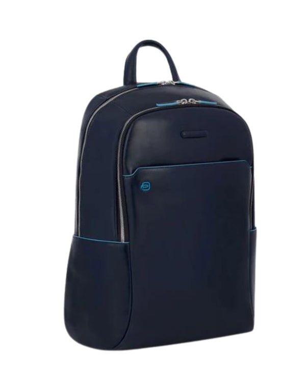 Piquadro Business Backpack Large Format In Smooth Leather Blue Men-2