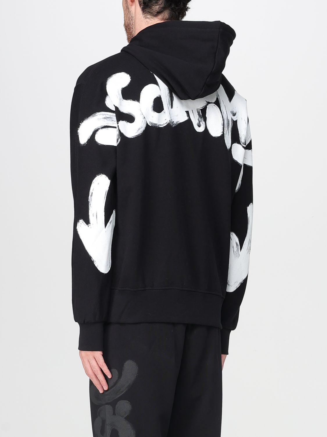 Disclaimer Felpa con Cappuccio 100% Cotone Nero Striscia Logo Bianco Uomo 55100