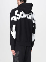 Disclaimer Felpa con Cappuccio 100% Cotone Nero Striscia Logo Bianco Uomo 55100