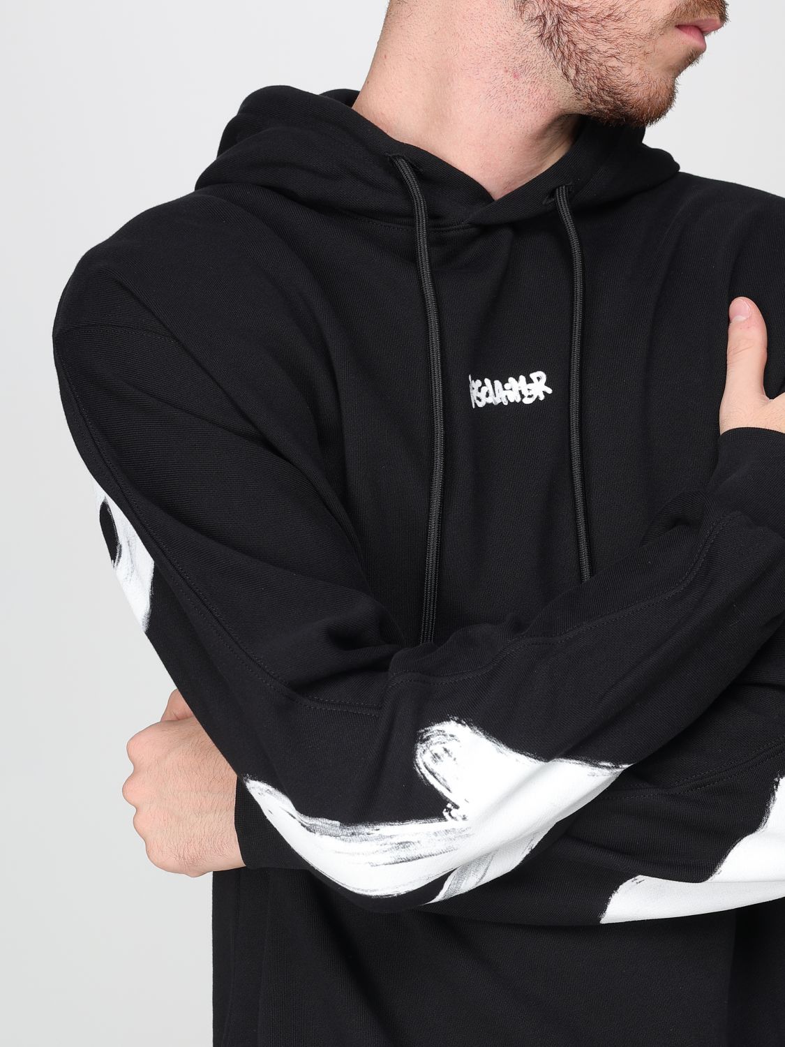 Disclaimer Felpa con Cappuccio 100% Cotone Nero Striscia Logo Bianco Uomo 55100