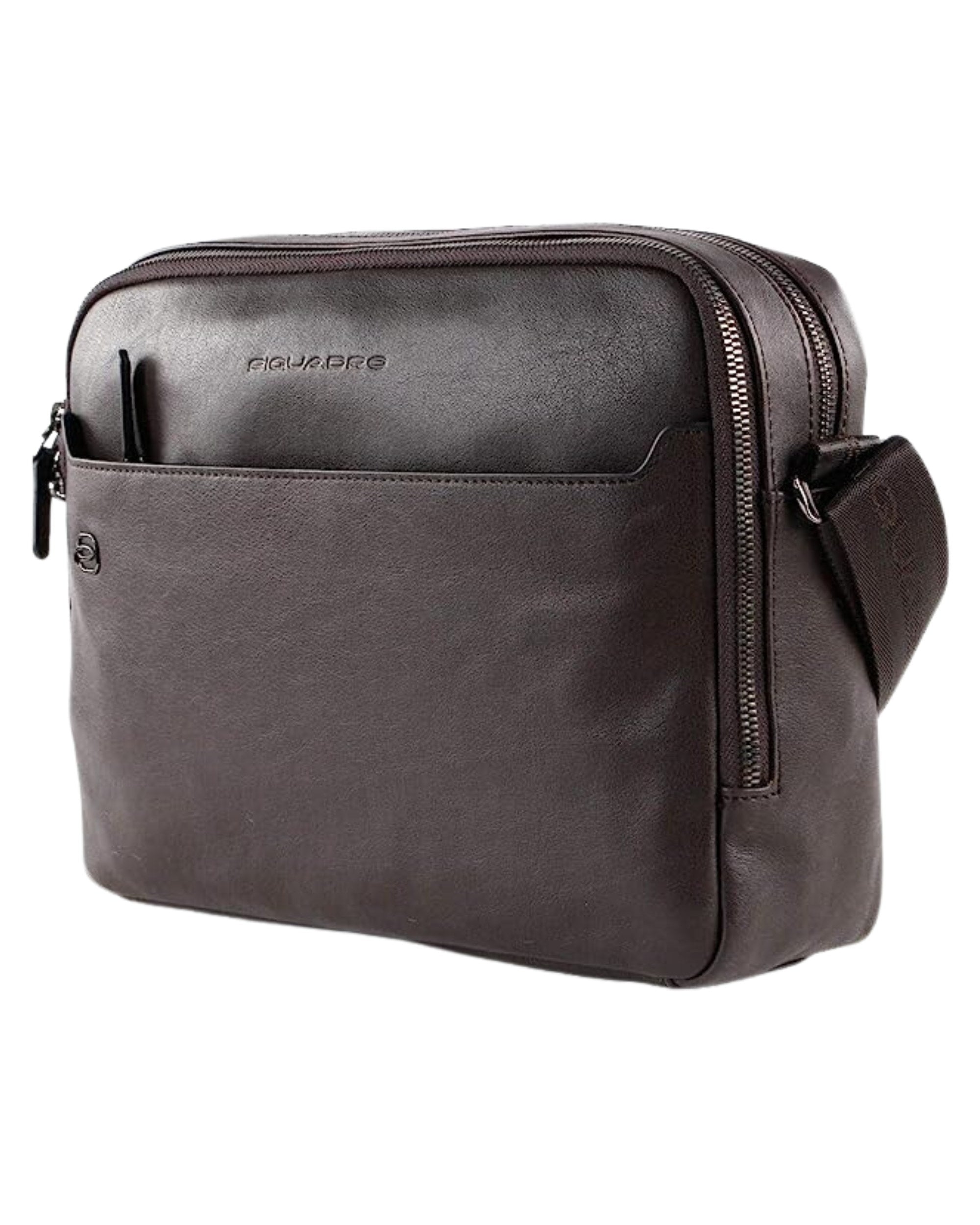 Piquadro Crossover Briefcase With Two Compartments Made Of Brown Leather Unisex