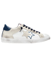 2Star Sneakers Very Star Pelle Bianca Dettagli Ghiaccio Blu