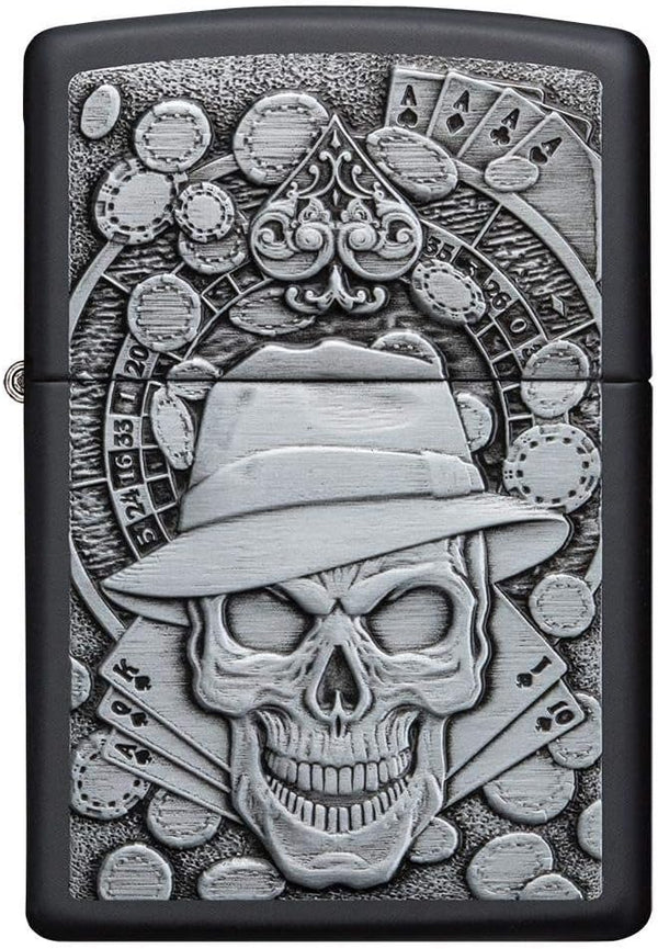 Zippo Antivento Ricaricabile Made In Usa Teschio Gioco D'azzardo Nero Unisex-2