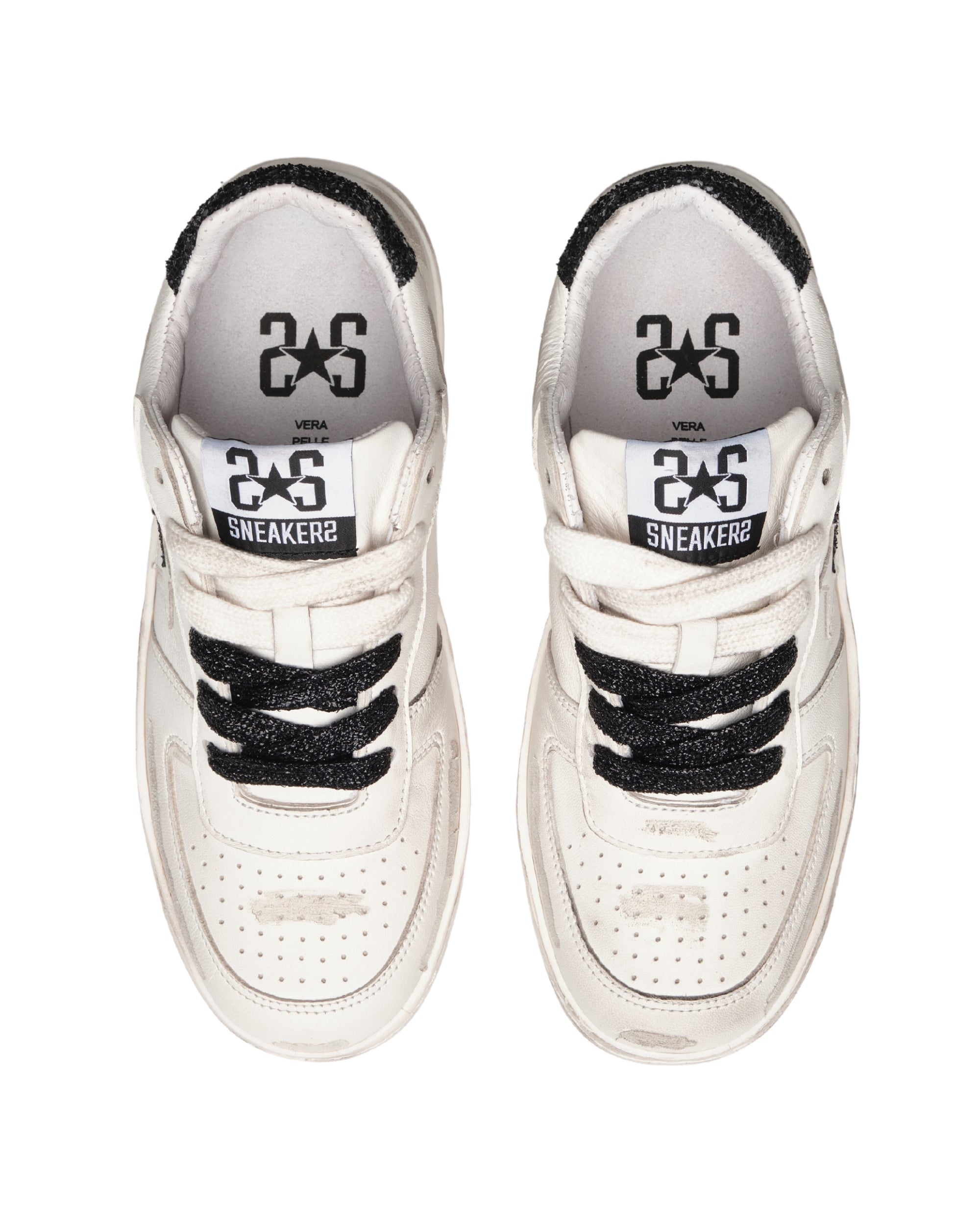 2Star Sneakers Padel Pelle Bianca Dettagli Neri