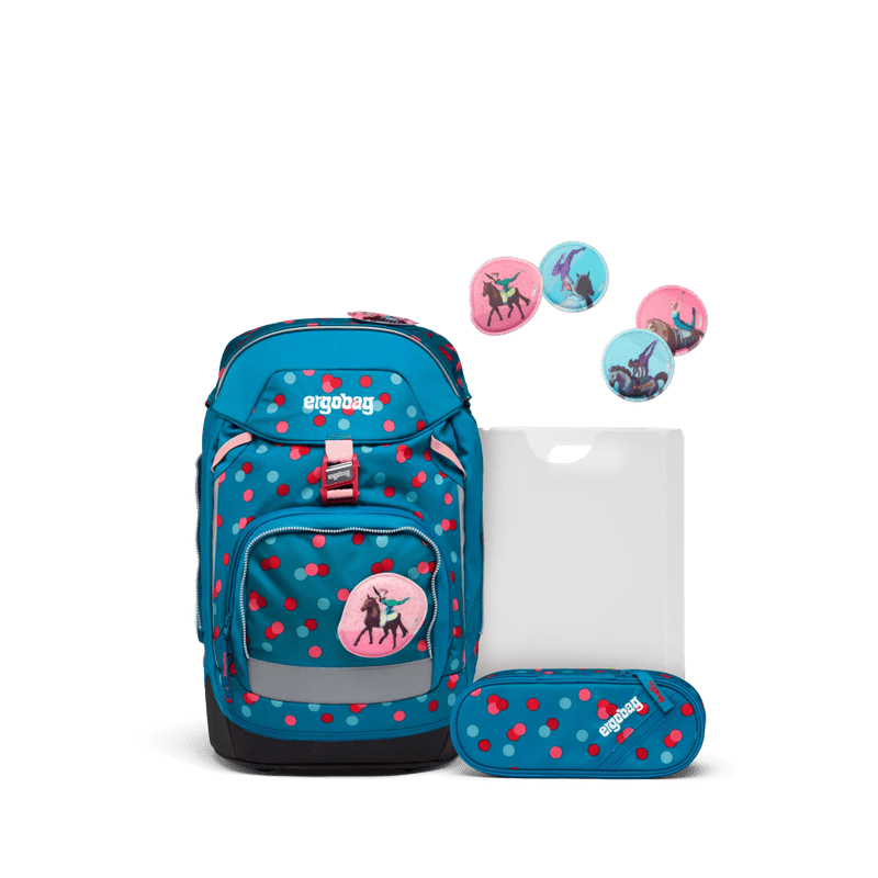 Ergobag Set Prime Zaino Ergonomico con Portapenne Eco Resistente Acqua Sporco Azzurro Bambino Bearlegance