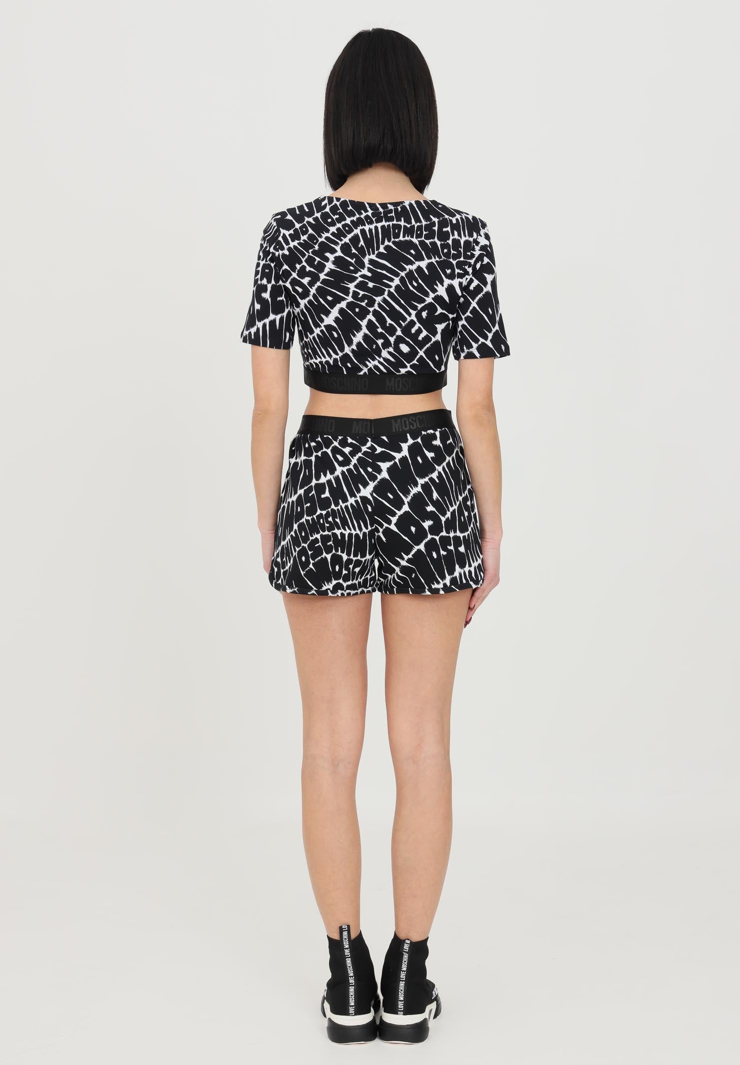 Moschino Underbear Cotton Fantasy Print Cropped Top Black