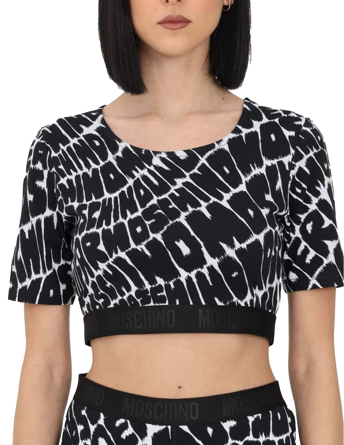 Moschino Underbear Cotton Fantasy Print Cropped Top Black