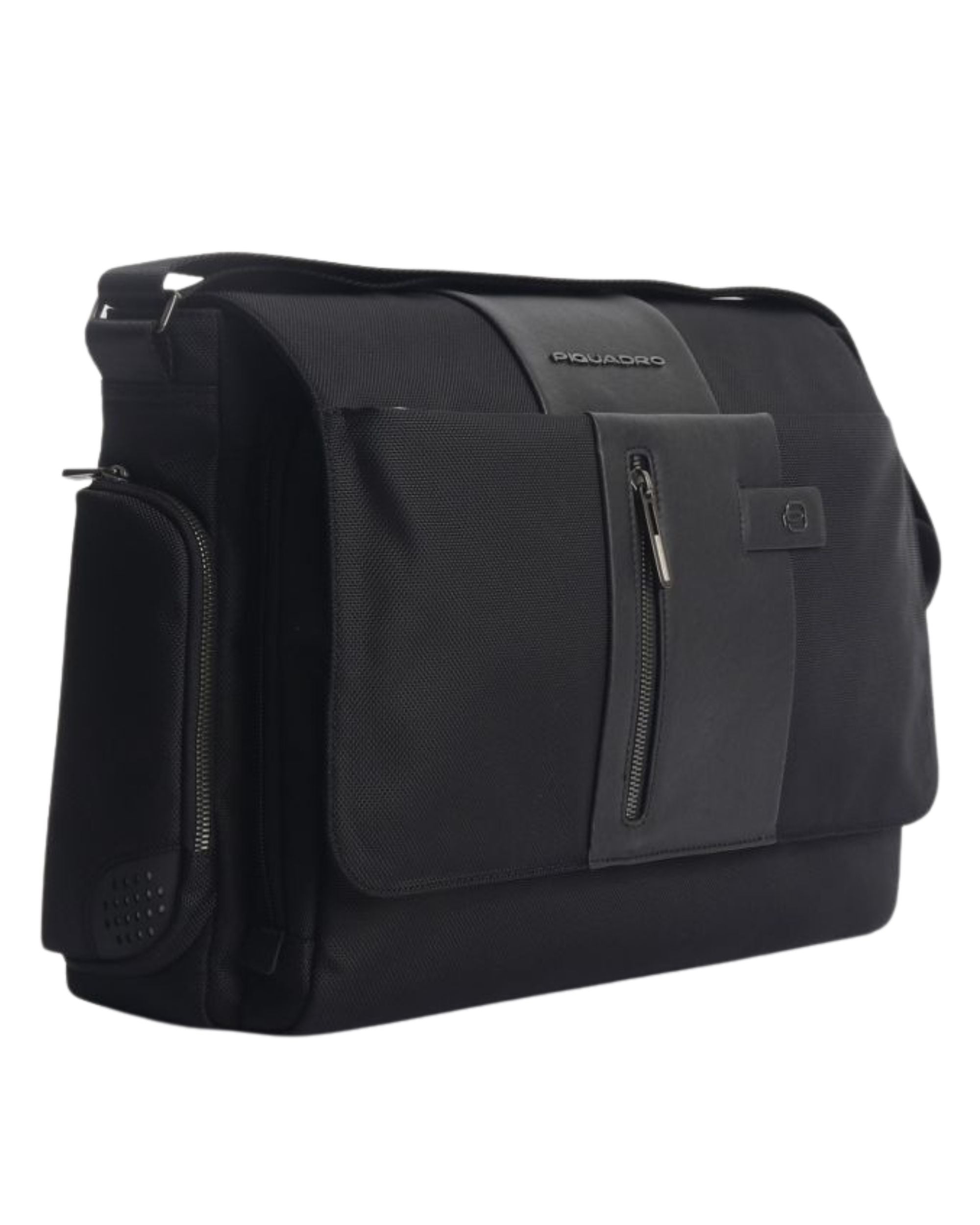 Piquadro Messenger Bag Laptop 14 Leather And Fabric Black Men