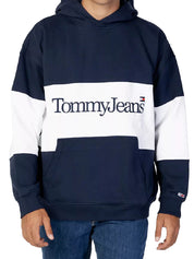 Tommy Jeans Felpa Skater Serif Linear Cotone Blu