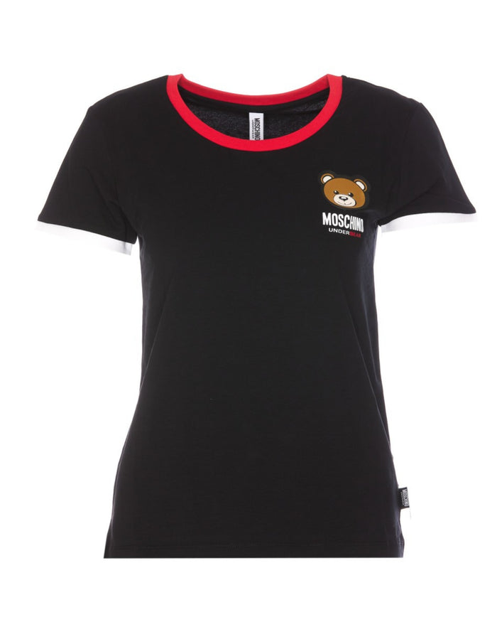 Moschino Underbear T-Shirt Stretch Jersey Big Logo Teddy Bear Nero 1