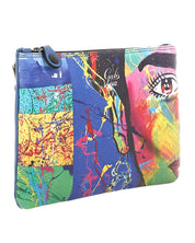 Gabs Beyonce M Black Leather Clutch with Blue Print Trip - Travel