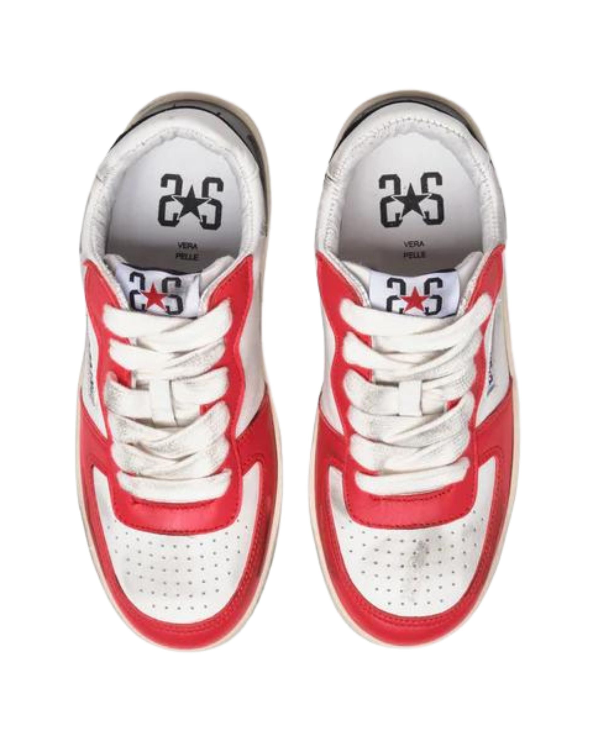 2Star Sneakers Padel in Pelle Bianca Dettagli Rossi