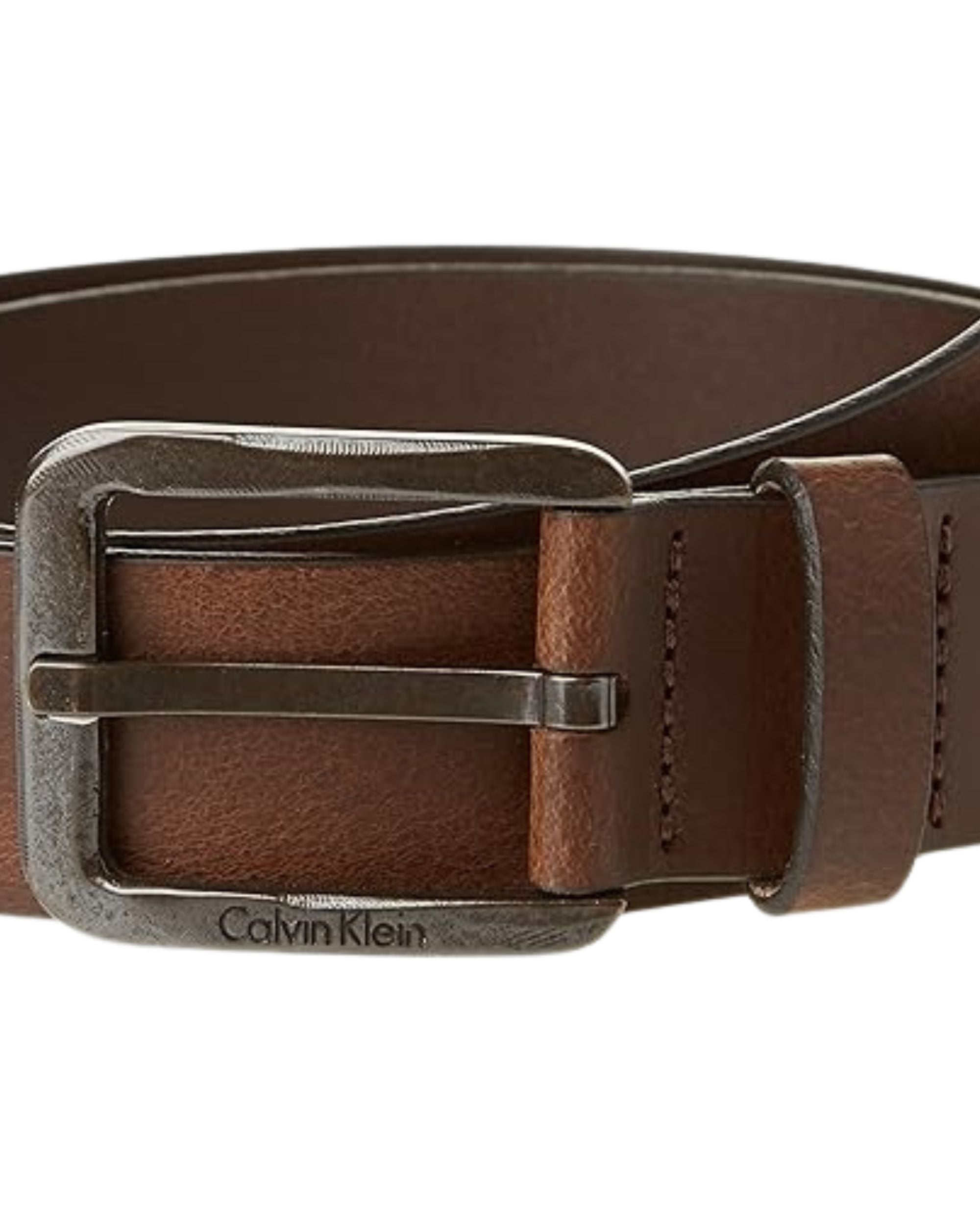 Calvin Klein Leather Buckle Metal Logo In Gift Box Brown Men