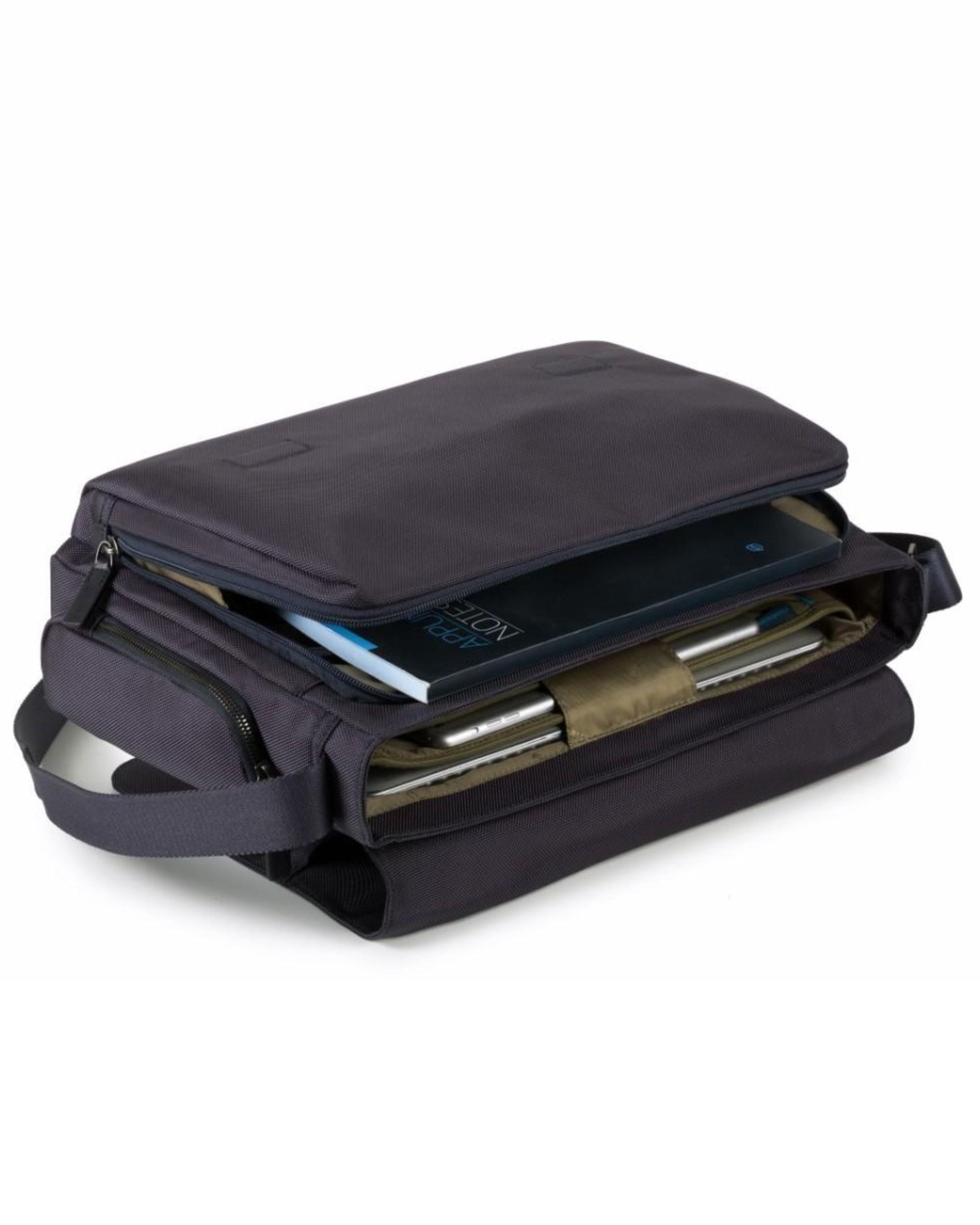 Piquadro Messenger Borsa Porta Pc 14 Pelle E Tessuto Blu Uomo