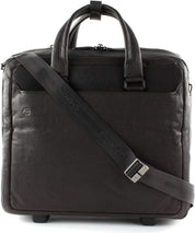 Piquadro Briefcase Trolley PC Holder Ipad 10.5 Inch Suitcase Black Square Brown Men