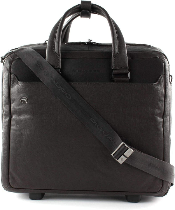 Piquadro Briefcase Trolley PC Holder Ipad 10.5 Inch Suitcase Black Square Brown Men