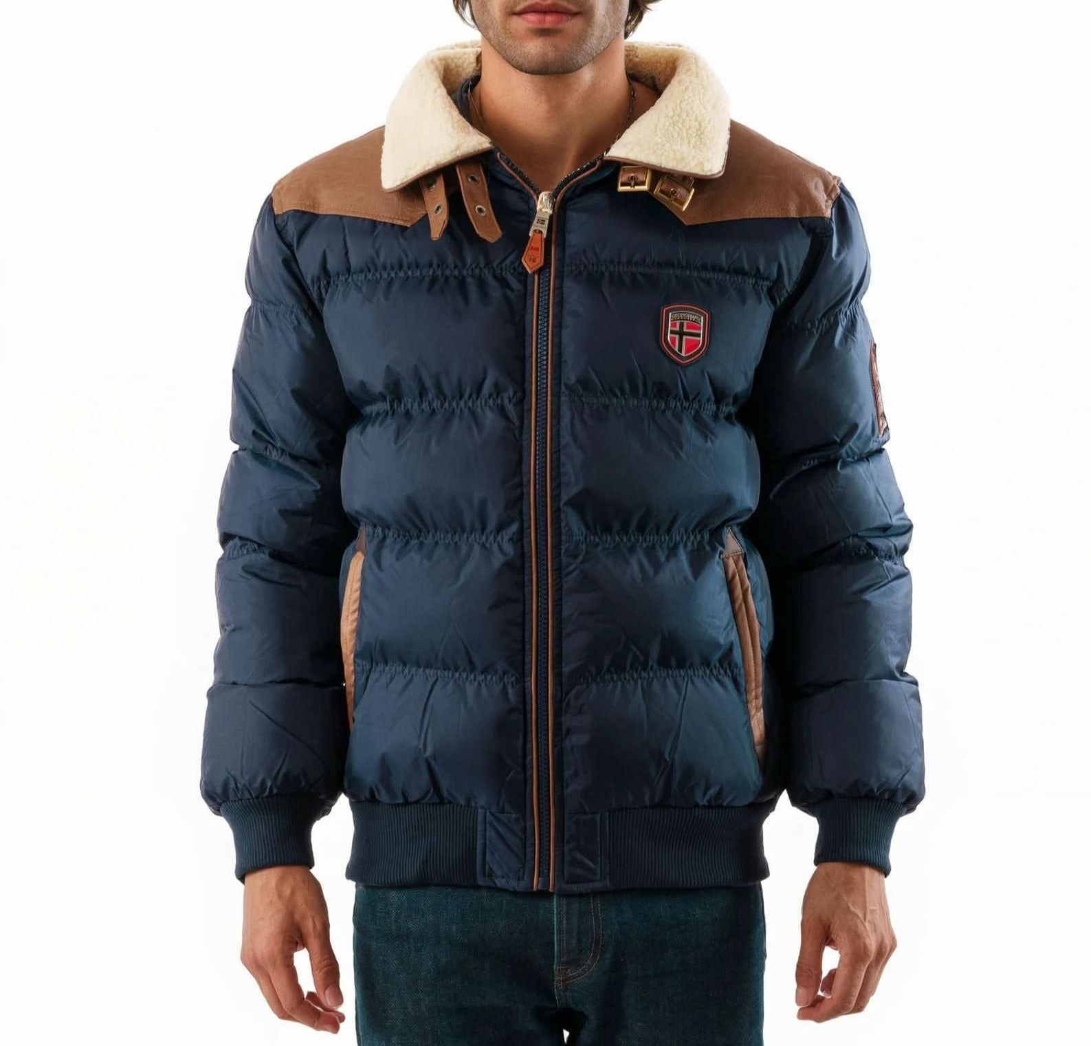 Geographical Norway Giacca Giubbotto Teddy Orsetto Blu Uomo Abramovitch