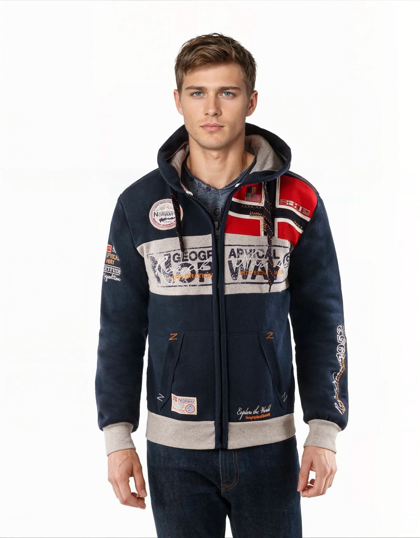 Geographical Norway Sweater Hood Sport City Urban Blue Men