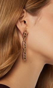 Liu Jo orecchini pendenti monogram acciaio inossidabile oro logo e zirconi LG2626