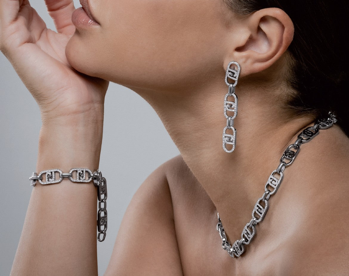 Liu Jo orecchini pendenti monogram acciaio inossidabile silver logo e zirconi LG2623