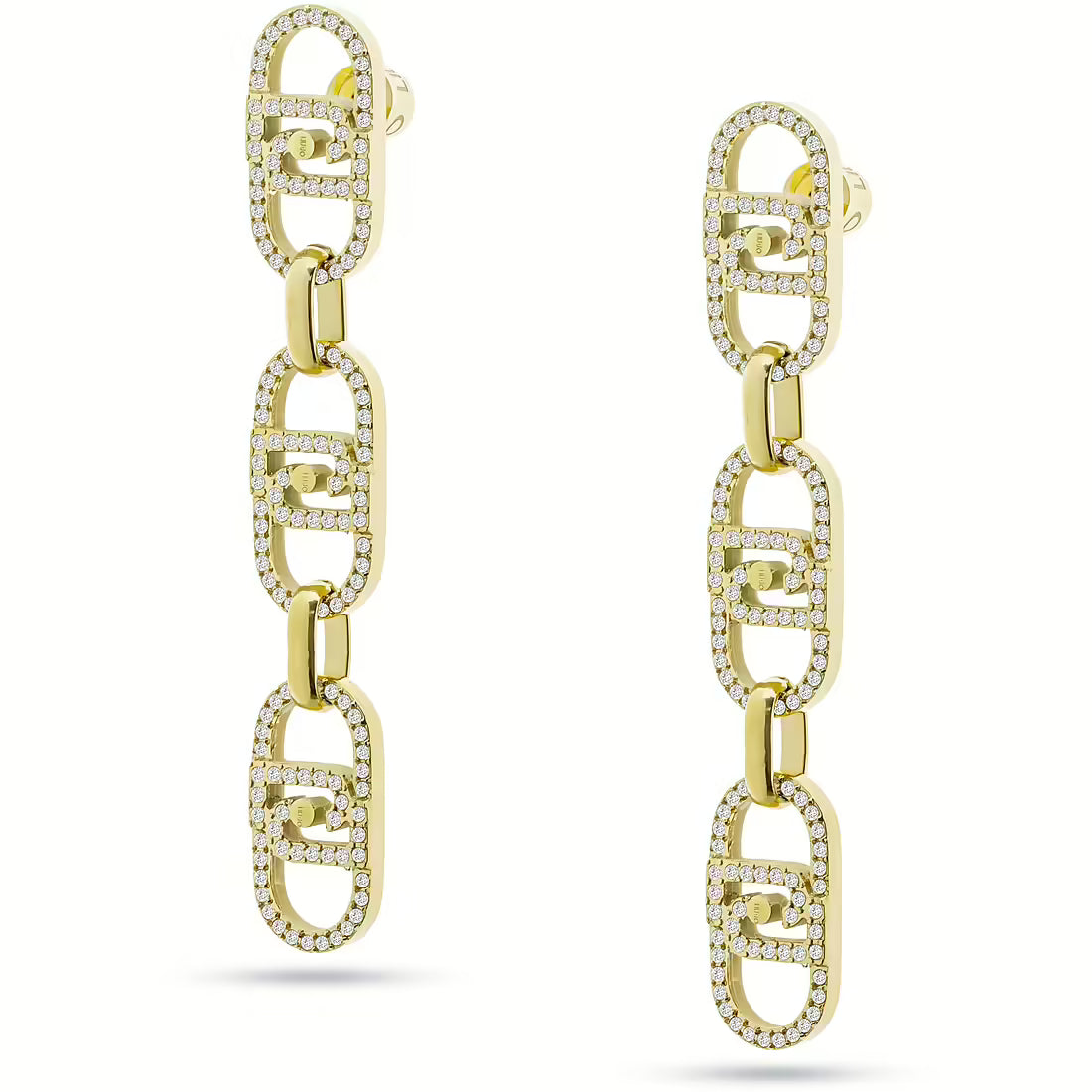 Liu Jo orecchini pendenti monogram acciaio inossidabile oro logo e zirconi LG2626