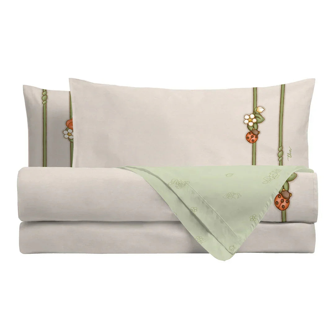 THUN Parure Set letto Copripiumino Singolo in Cotone Country Bloom Beige