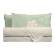 THUN Completo Letto lenzuolo e federe Matrimoniale Daisy 100% Cotone green b201061