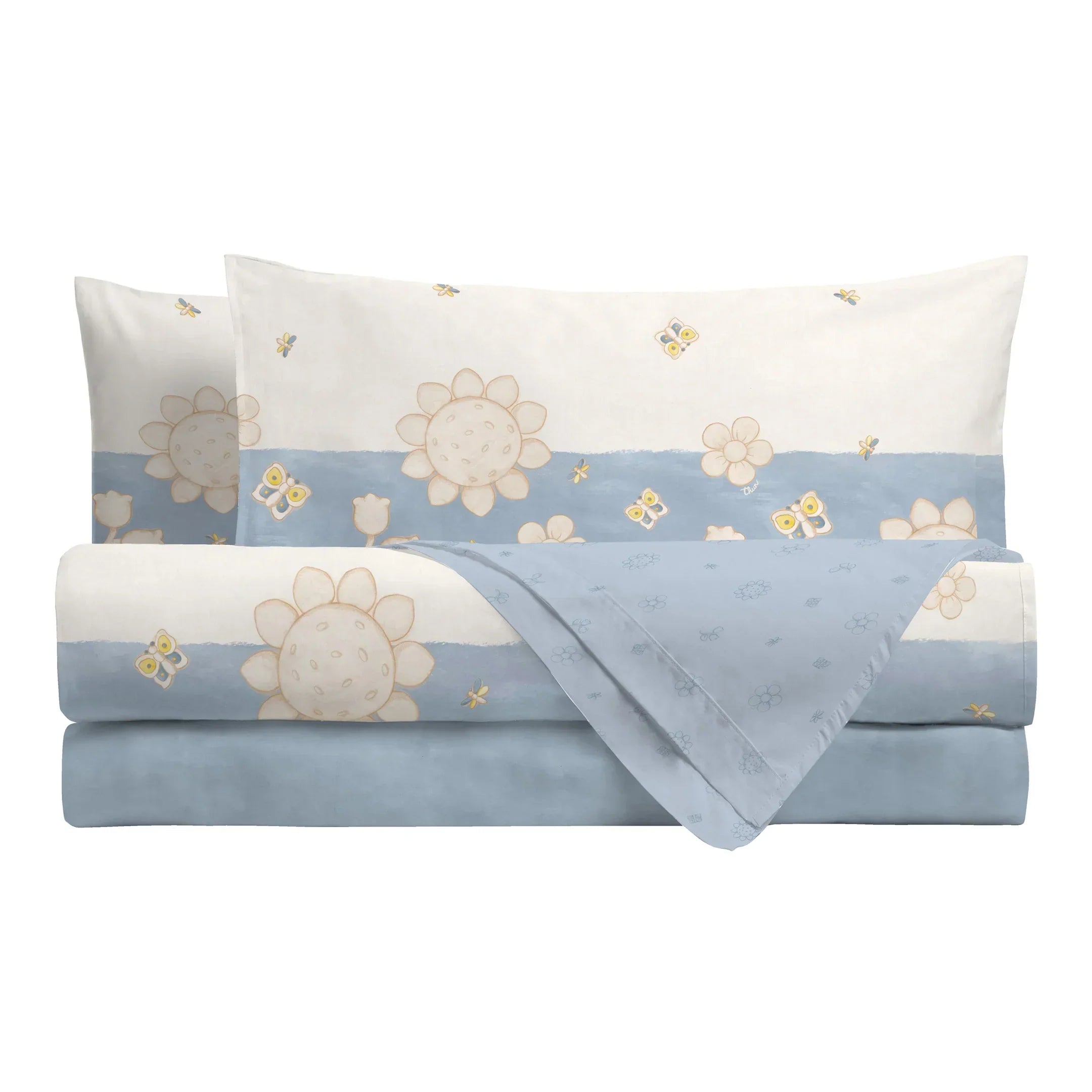 THUN Parure Copripiumino letto Singolo in Cotone Elegance Azzurro B201051