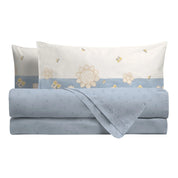 THUN® Completo Letto Lenzuola Piazza e Mezza in Cotone Elegance Azzurro B201047