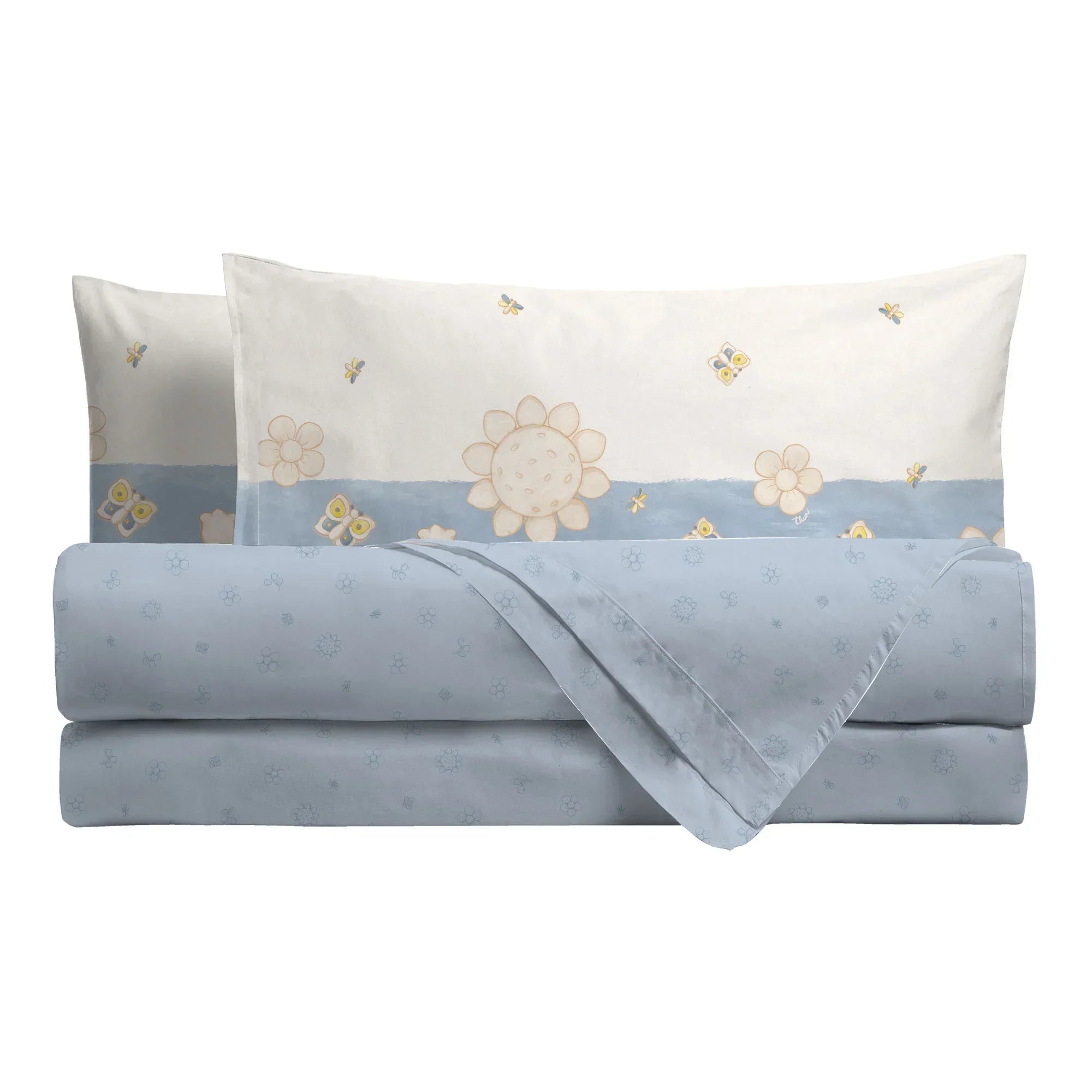 THUN completo letto matrimoniale lenzuola federe - Fantasia Elegance azzurro B201049