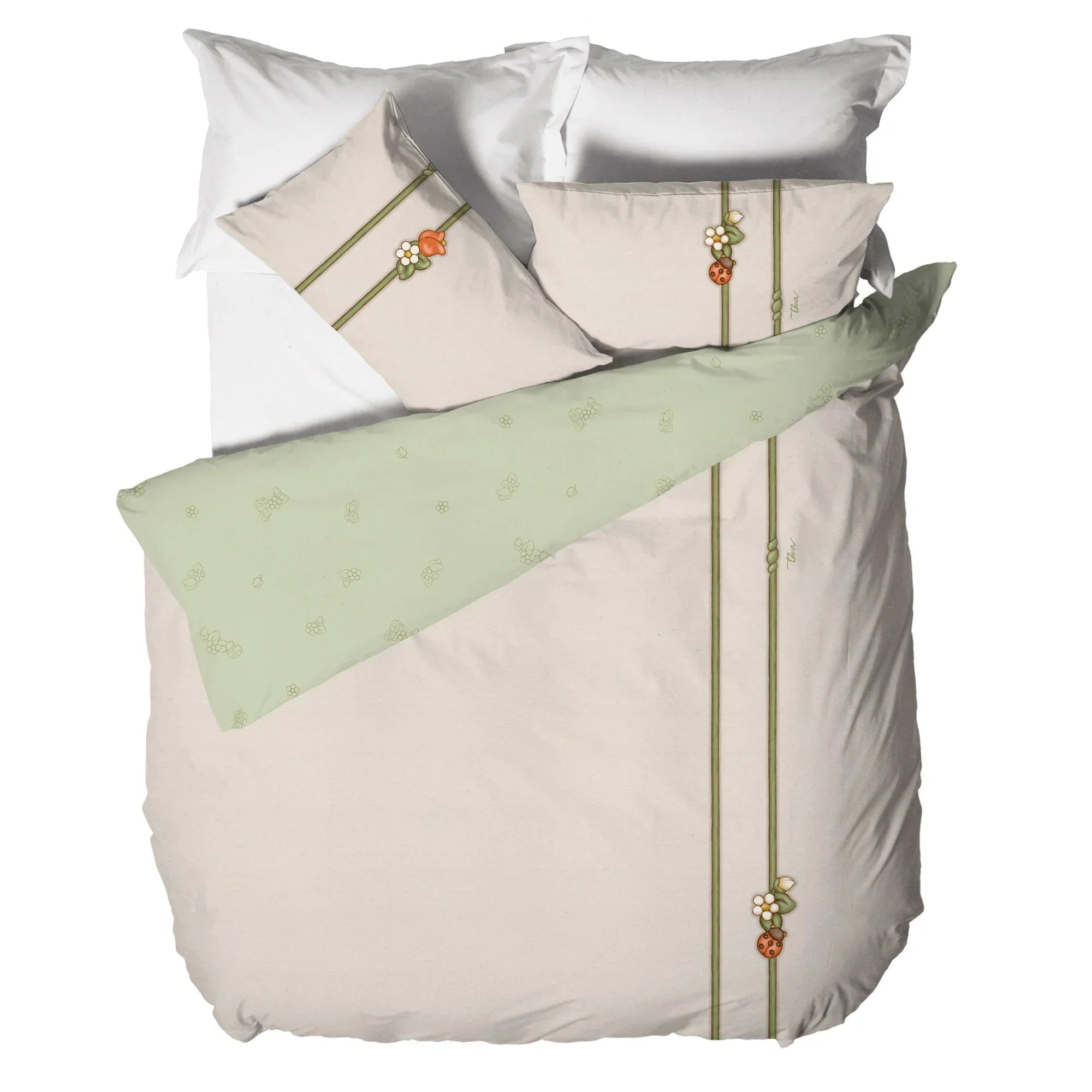 THUN Parure Copripiumino Matrimoniale in Cotone Country Bloom Beige