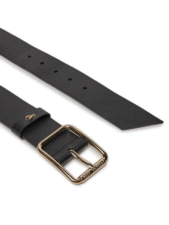 Patrizia Pepe Cintura in Pelle Nero Alta 4 cm con Fibbia Rettangolare Dorata