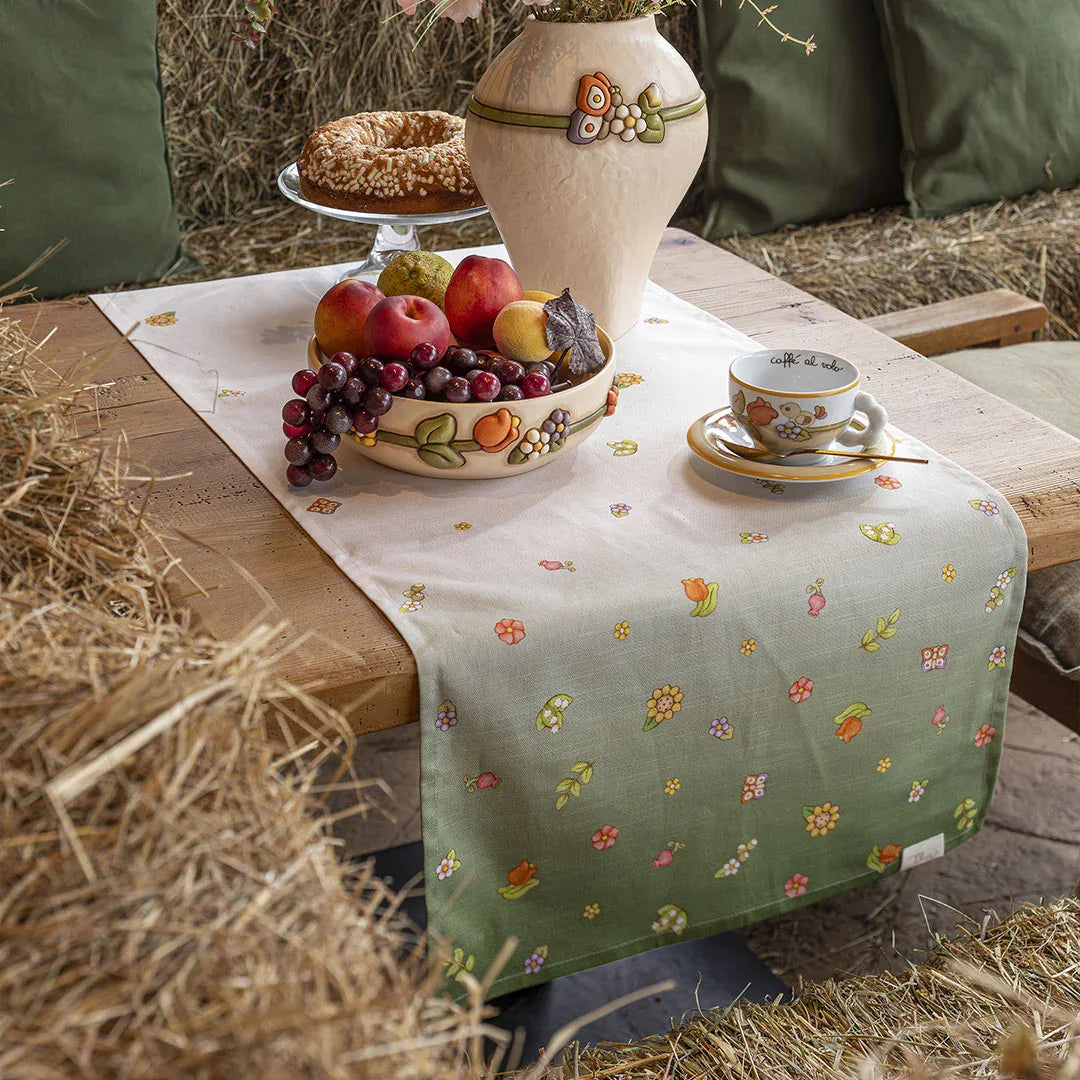 THUN tovaglia Runner in Cotone 45x160 cm Country Flowers Green B101112