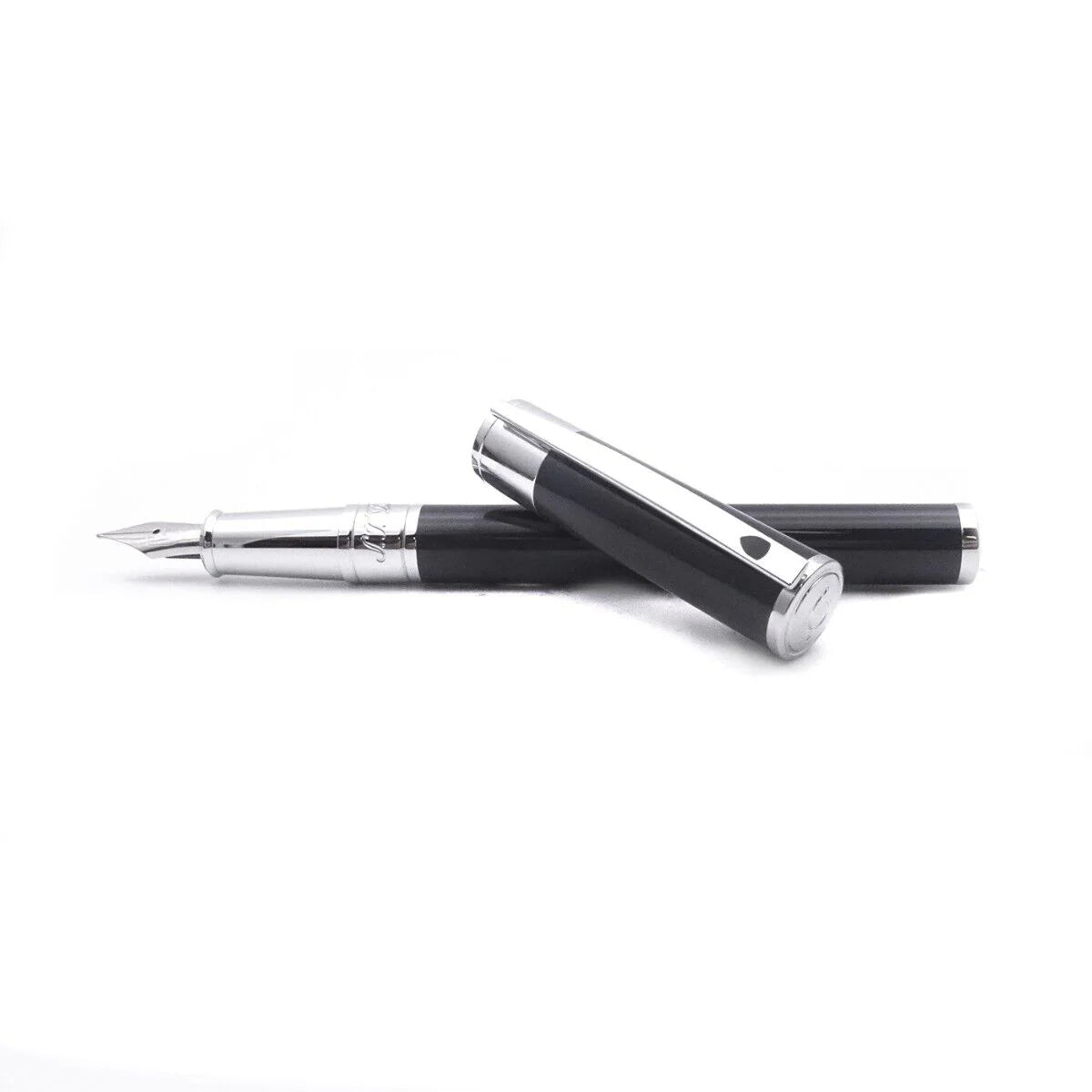 S.t.dupont penna stilografica fountain pen initial cromo e nero 260204