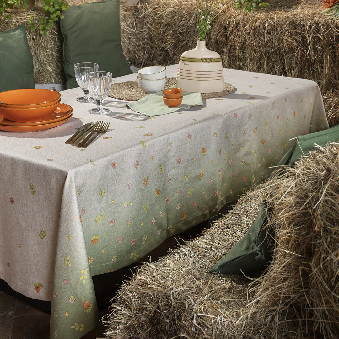 THUN Tovaglia Antimacchia 150x260 cm Country Flowers Green verde