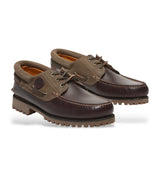 Timberland Scarpa da Barca Uomo Authentic 3-Eye Lug Tomaia in Pelle Marrone Scuro