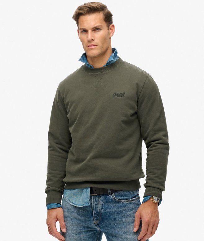 Superdry Felpa Maglioncino Crewneck Uomo misto Cotone Verde Oliva
