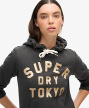 Superdry Felpa Donna Glitter Graphic Logo Hoodie misto Cotone Nero Washed