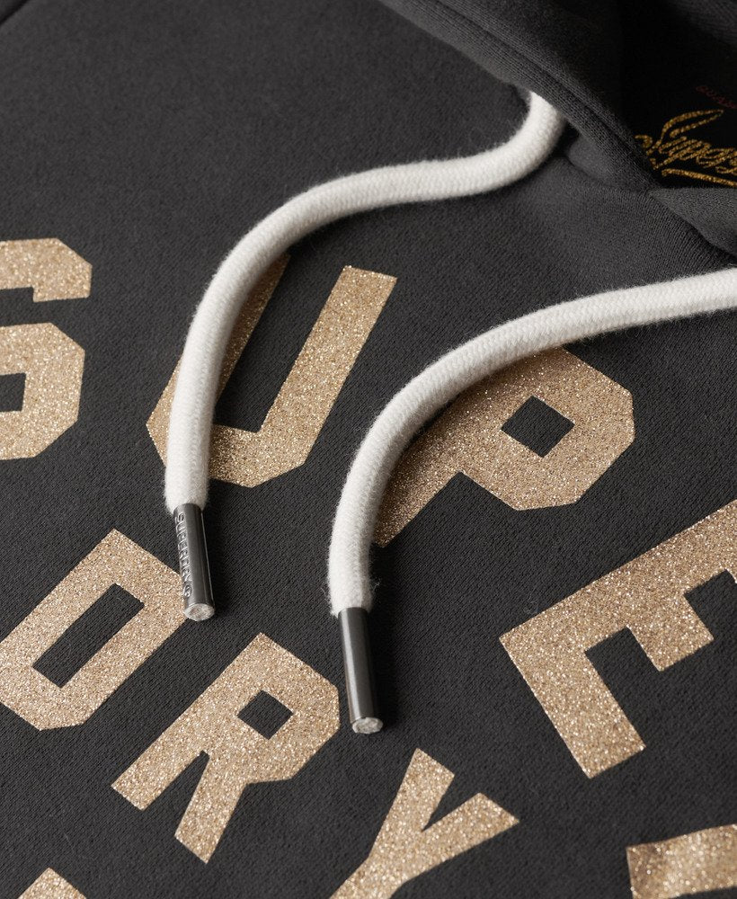 Superdry Felpa Donna Glitter Graphic Logo Hoodie misto Cotone Nero Washed