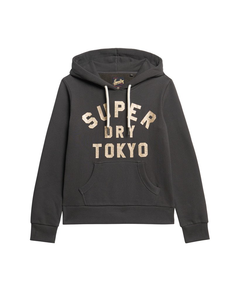 Superdry Felpa Donna Glitter Graphic Logo Hoodie misto Cotone Nero Washed